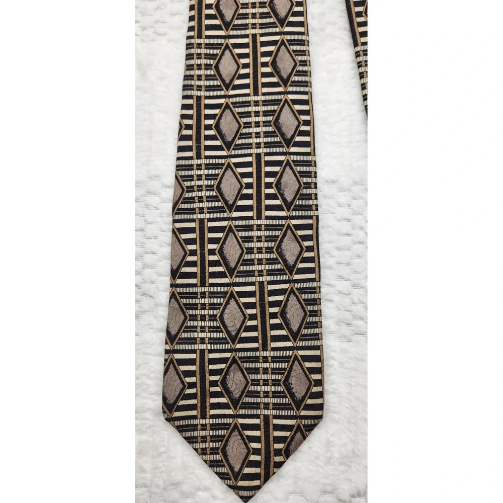 Robert Talbott Studio Silk Necktie Gold Black Silver Geometric Tie USA Made